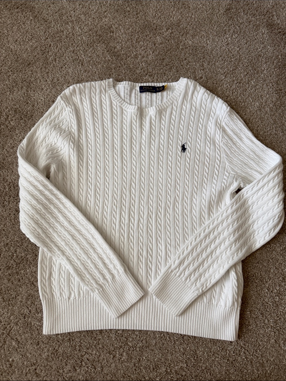 Polo by Ralph Lauren Cream Cable-Knit Crewneck Sweater